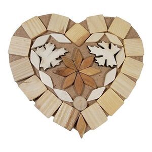 Vintage Handmade Trivet Hot Pads Wood Beads Heart Boho Coaster Folk Art Pot Pan